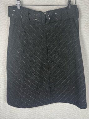 Studio Y Black Chevron A-Line Skirt with D-Ring Belt